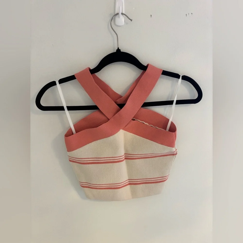 Aritzia Babaton Stripe Sculpt Knit Criss Cross Crop Top NWOT - Picture 5 of 7